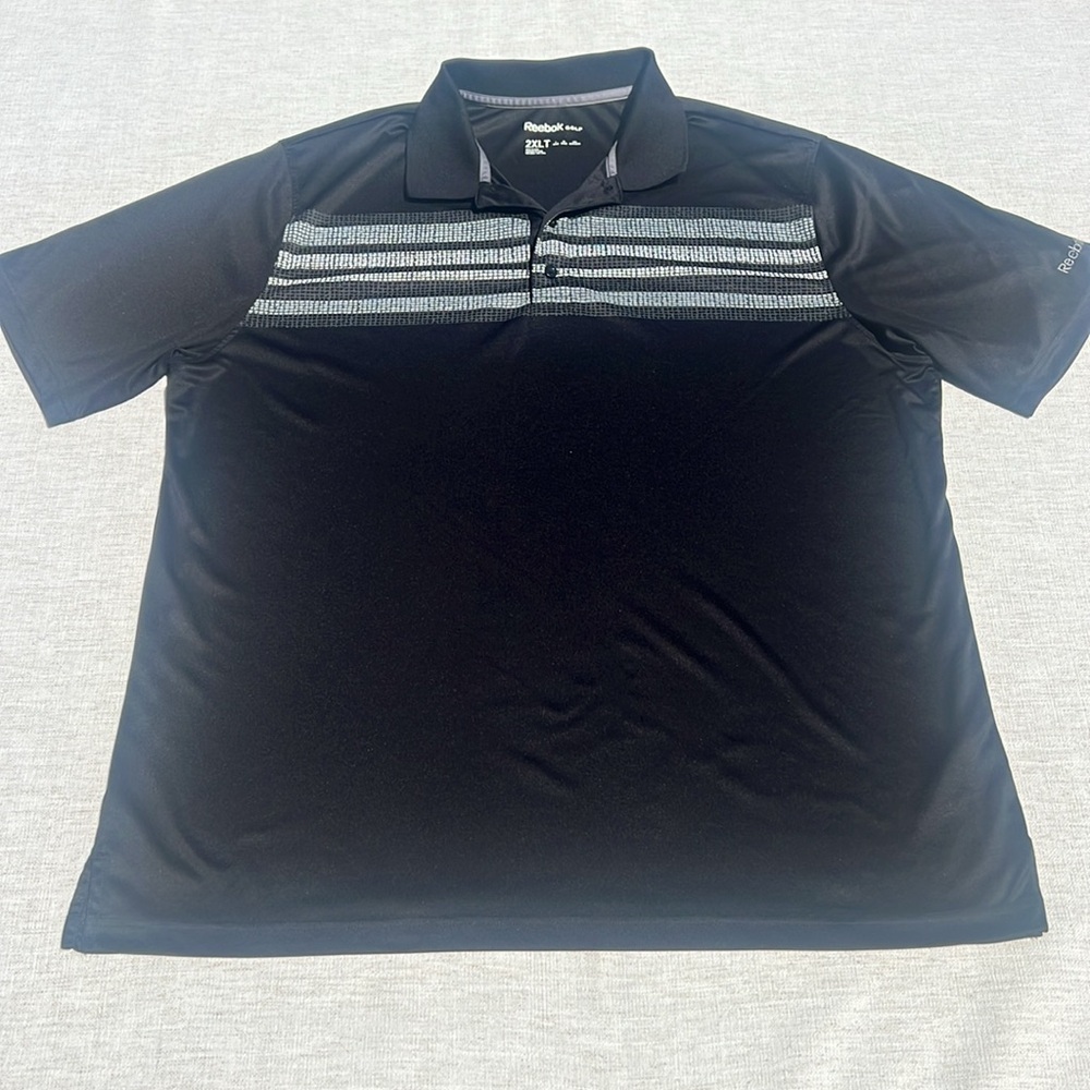 Men’s Golf Reebok Black Performance Polo with Sporty Stripes